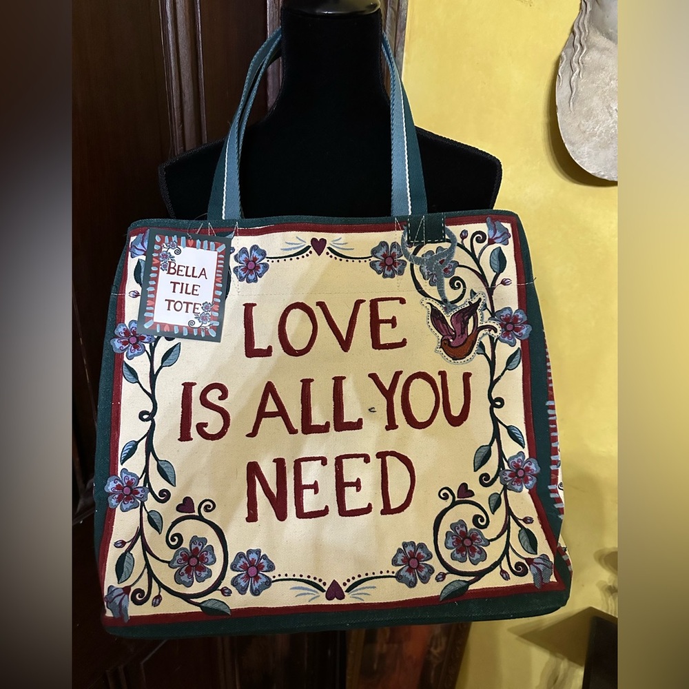 BRIGHTON | Bella Tile Tote Bag Canvas “Love Is All You Need” NWT